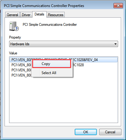 Copy Hardware ID in Device Manager